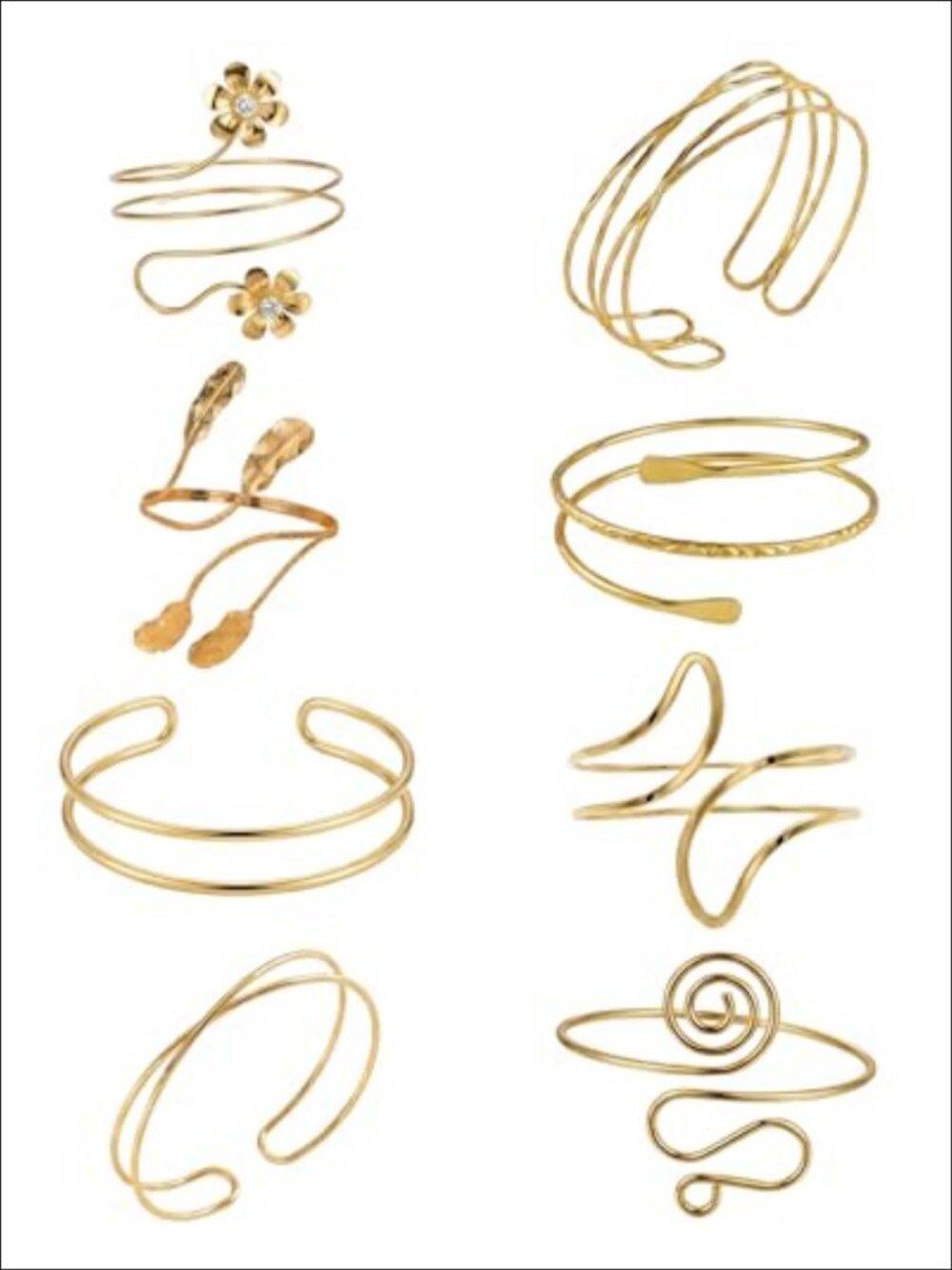 8 Pc Gold Tone Arm Cuff Bracelet Set Minimalist Open Armband Jewelry